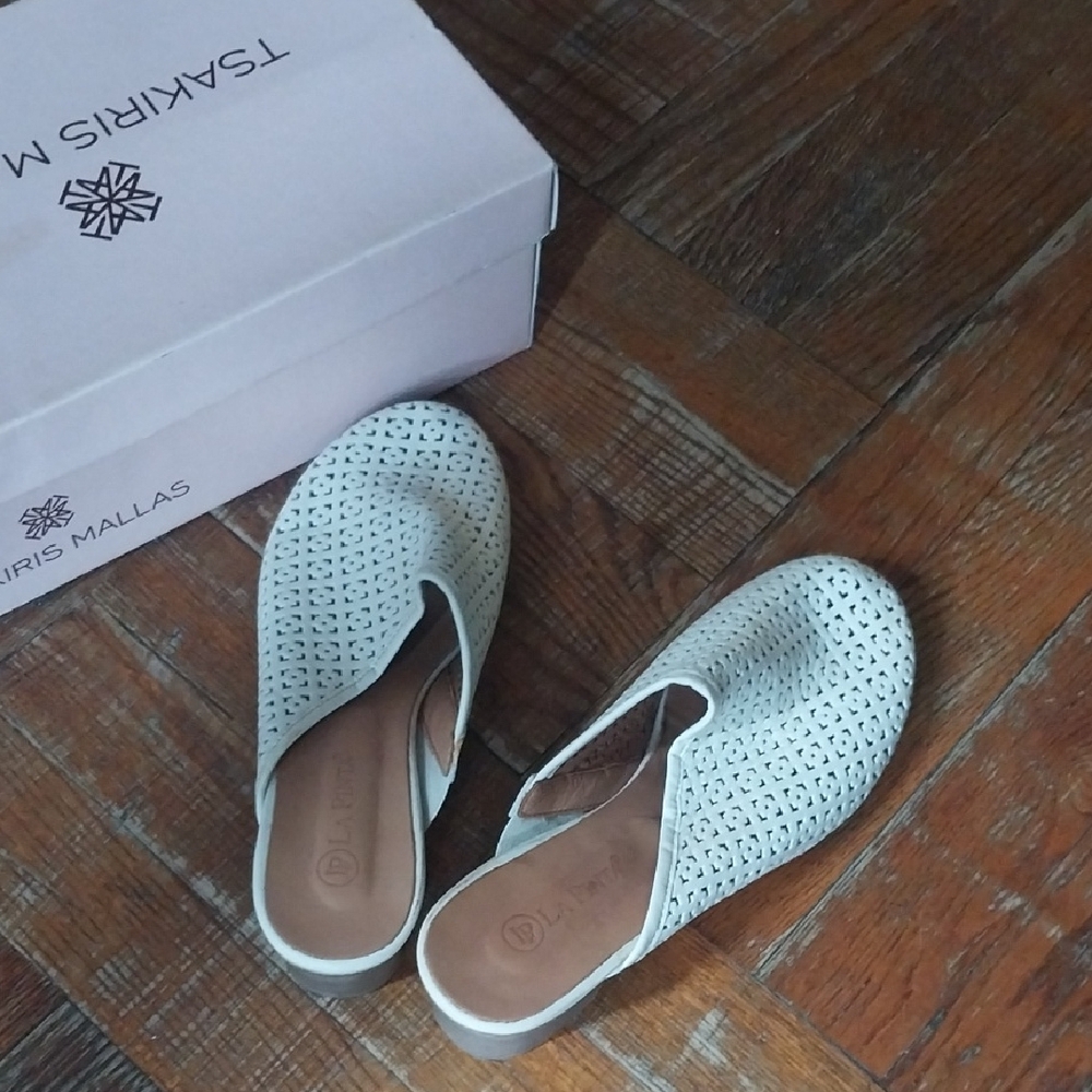 Cream Perforated Mules with Minimalist Design